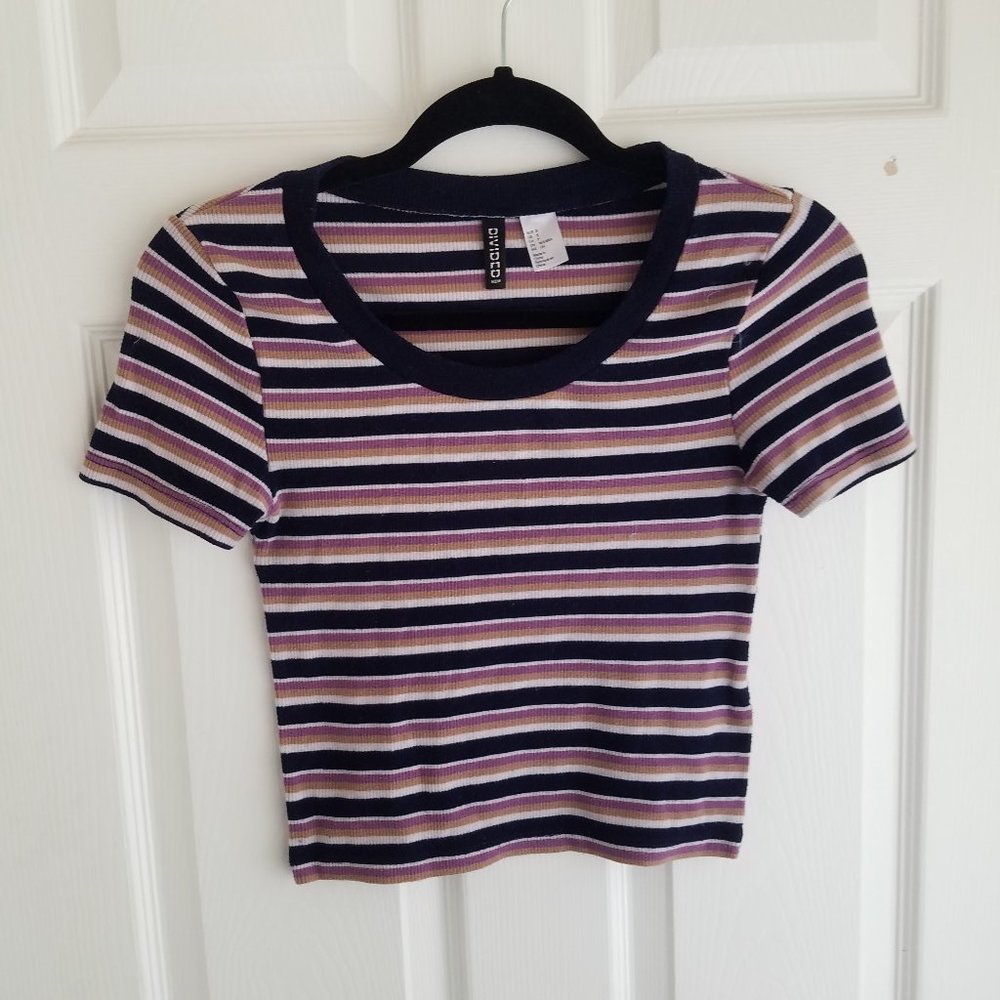Cropped stripe fitted tee